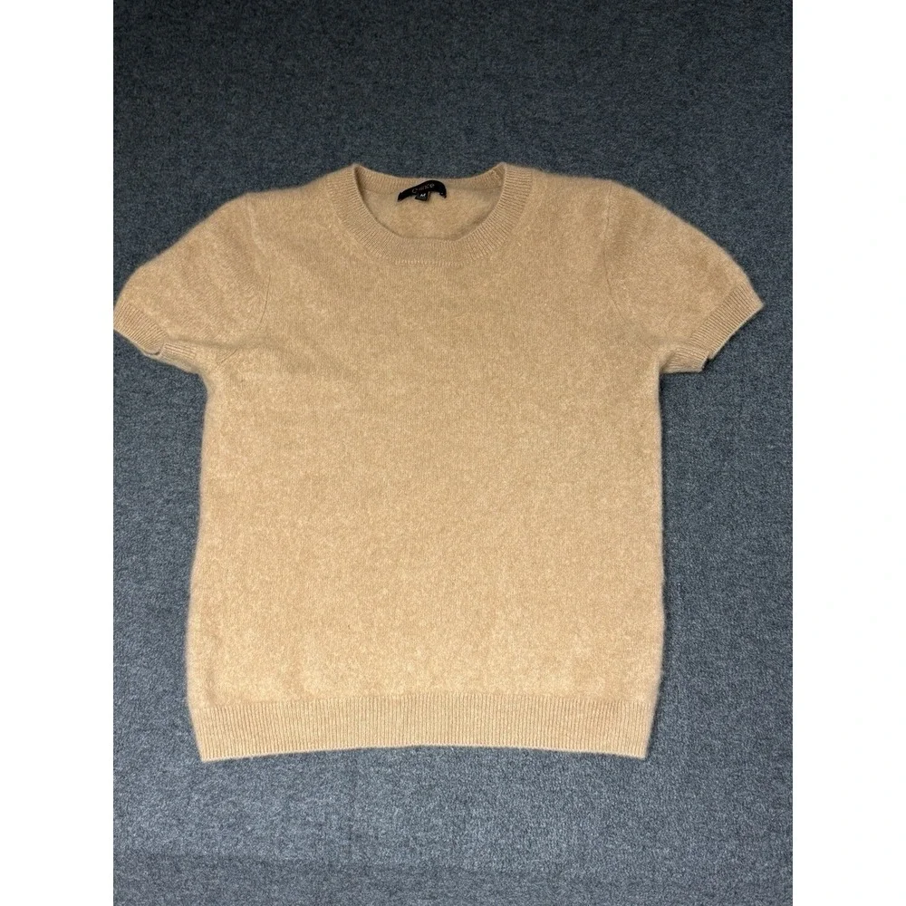 Quince Mongolian Cashmere Short Sleeve Sweater Tee Camel Brown M Medium - Picture 2 of 7